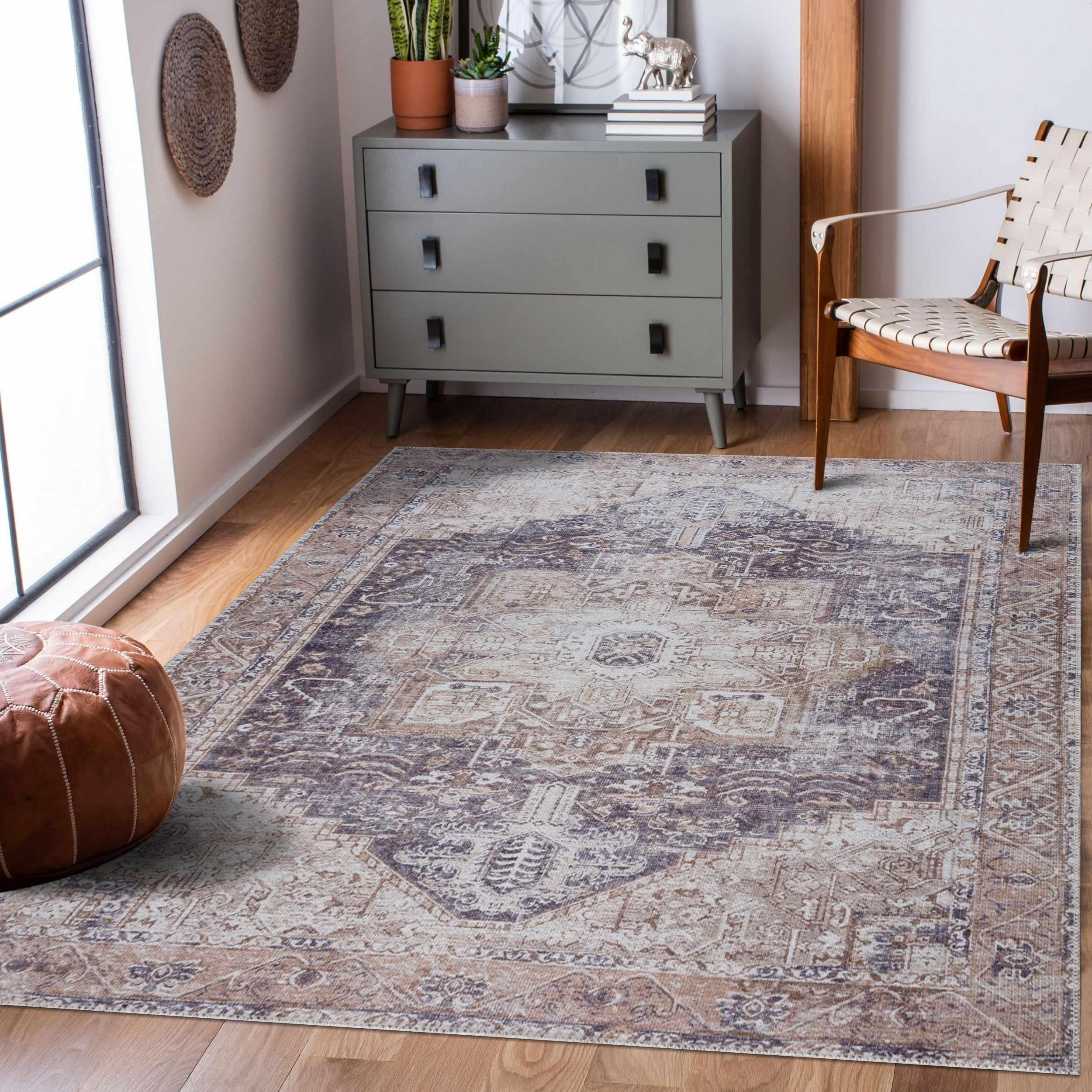 Beige Rosman Washable Area Rug - Clearance - PRHOMZ