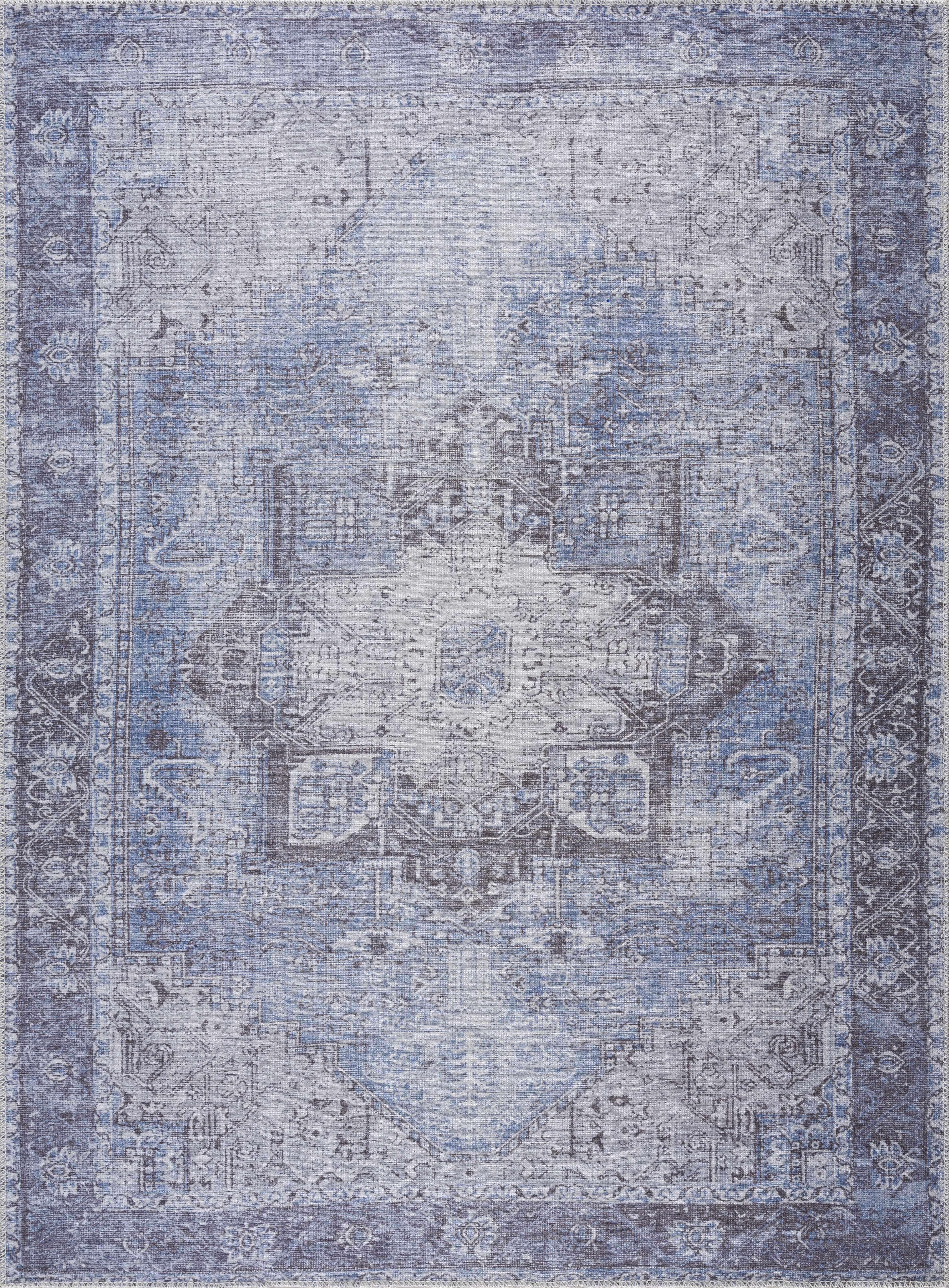 Rosman Ice Blue Washable Rug - PRHOMZ