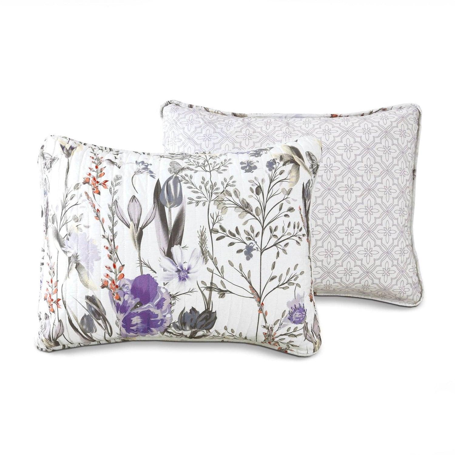 King Size Lightweight Purple Grey White Floral Quilt Set - PRHOMZ