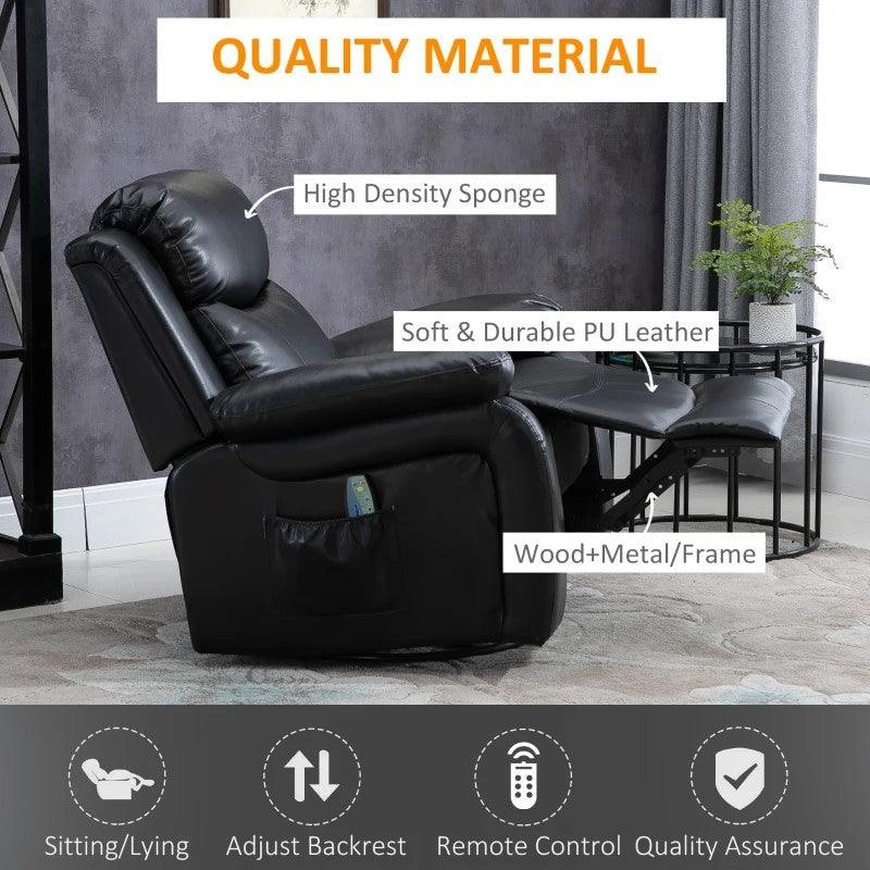 Adjustable Black Faux Leather Remote Massage Recliner Chair w/ Footrest - PRHOMZ