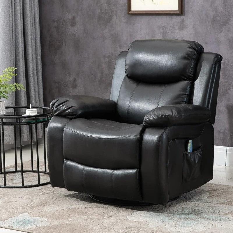 Adjustable Black Faux Leather Remote Massage Recliner Chair w/ Footrest - PRHOMZ