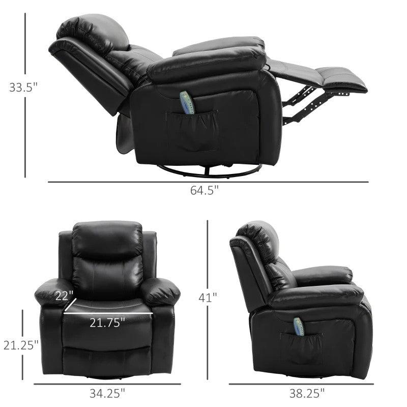 Adjustable Black Faux Leather Remote Massage Recliner Chair w/ Footrest - PRHOMZ