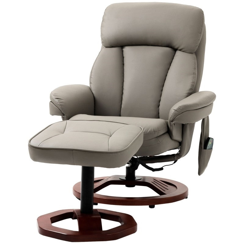 Adjustable Grey Brown Faux Leather Electric Remote Massage Recliner Chair w/ Ottoman-0