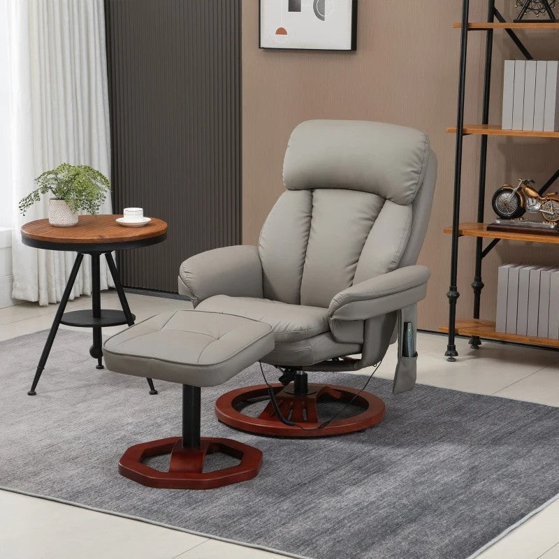 Adjustable Grey Brown Faux Leather Electric Remote Massage Recliner Chair w/ Ottoman-3