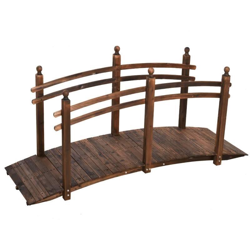 7.5 Ft Wooden Garden Bridge with Hand Rails in Carbonized Wood Finish - PRHOMZ