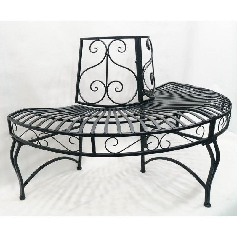 Half-Circle Outdoor Black Powder Coated Aluminum Tree Bench-0