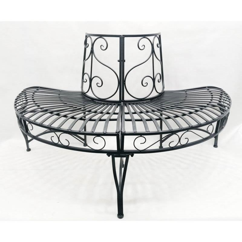 Half-Circle Outdoor Black Powder Coated Aluminum Tree Bench
