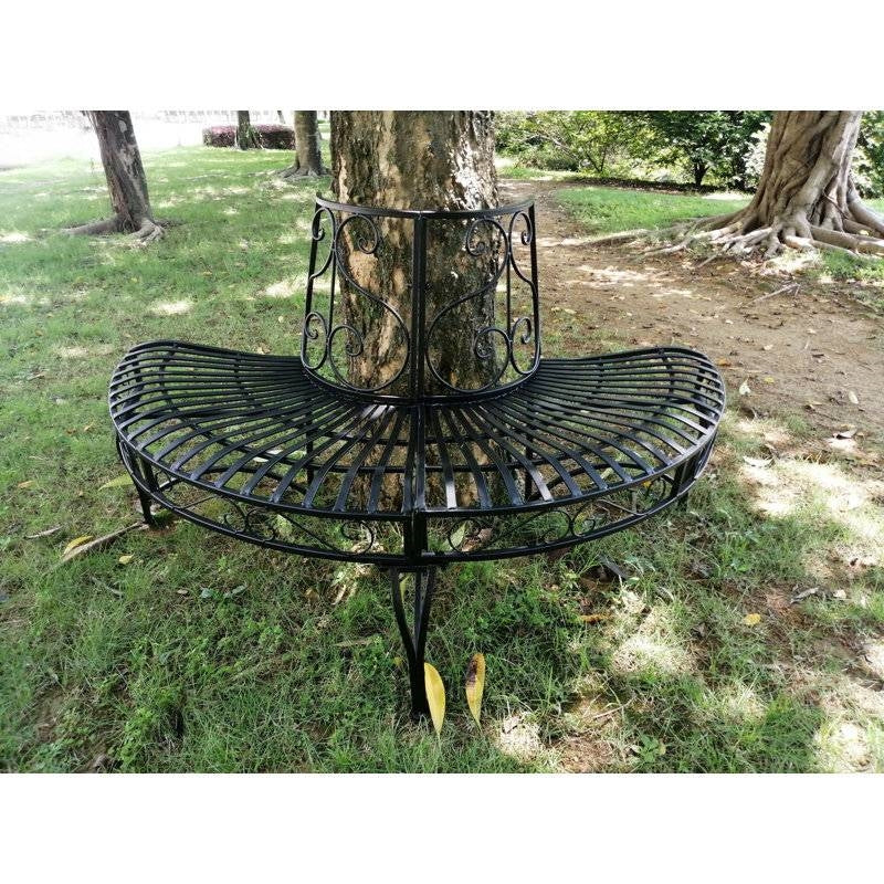 Half-Circle Outdoor Black Powder Coated Aluminum Tree Bench-3