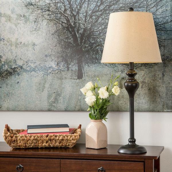 3-Piece Floor Lamp and Table Desk Lamp Set in Black with Light Gold Drum Shades - PRHOMZ