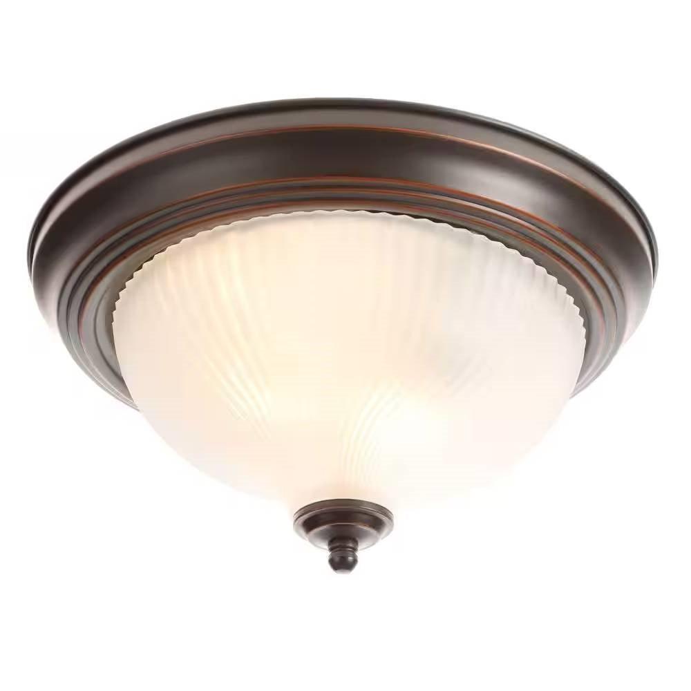 Round 11-inch Bronze Finish Ceiling Light with Frosted Glass Shade - Flush Mount - PRHOMZ