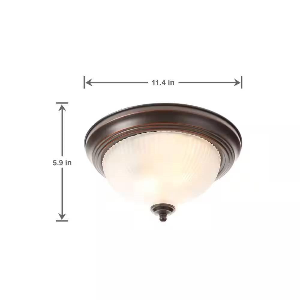 Round 11-inch Bronze Finish Ceiling Light with Frosted Glass Shade - Flush Mount - PRHOMZ