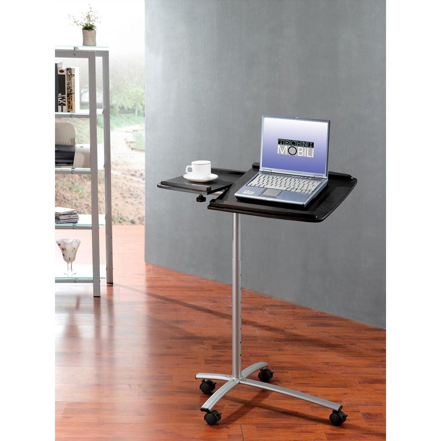 Adjustable Laptop Computer Cart Desk Stand in Graphite Wood Grain - PRHOMZ