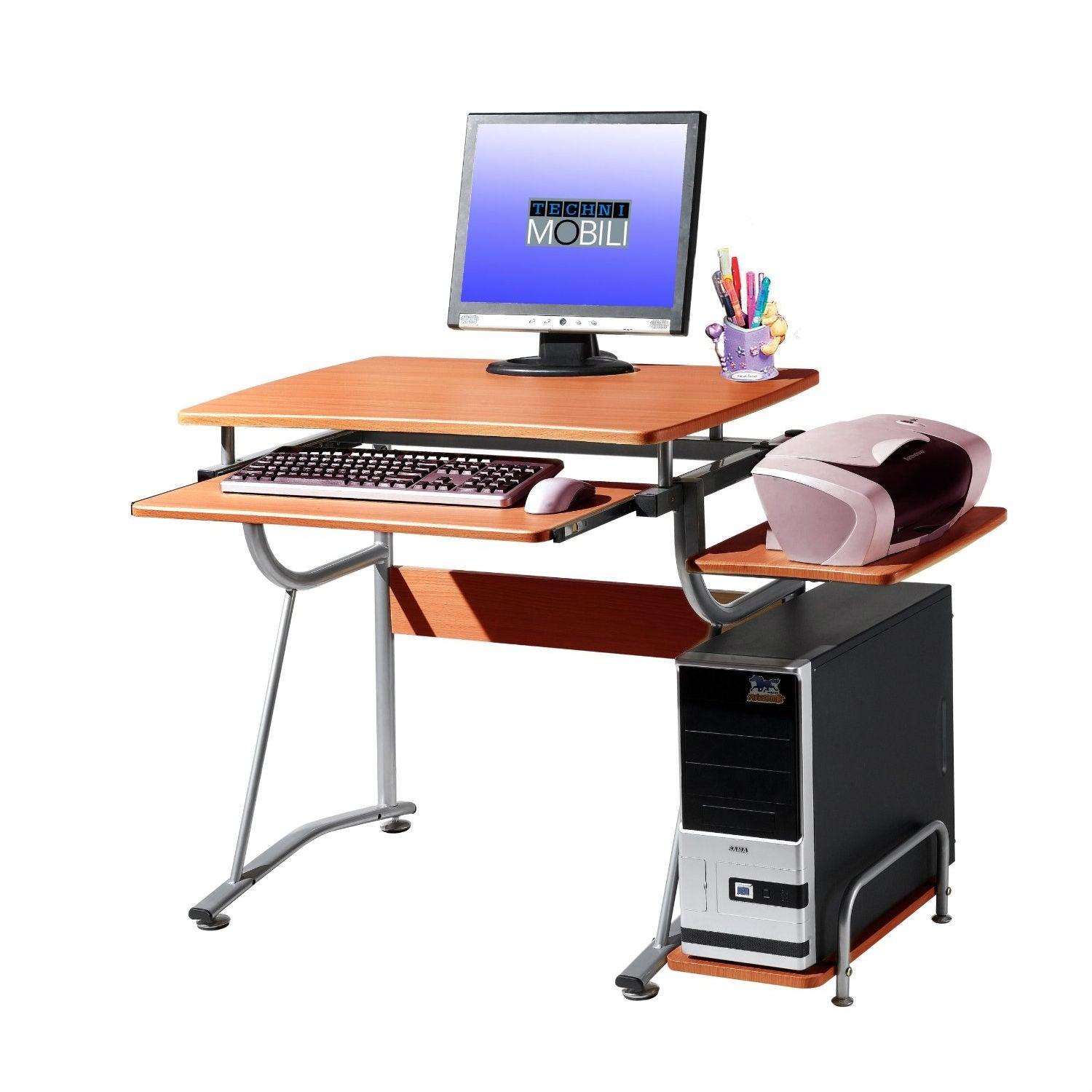 Compact Contemporary Computer Desk in Light Cherry Finish - PRHOMZ