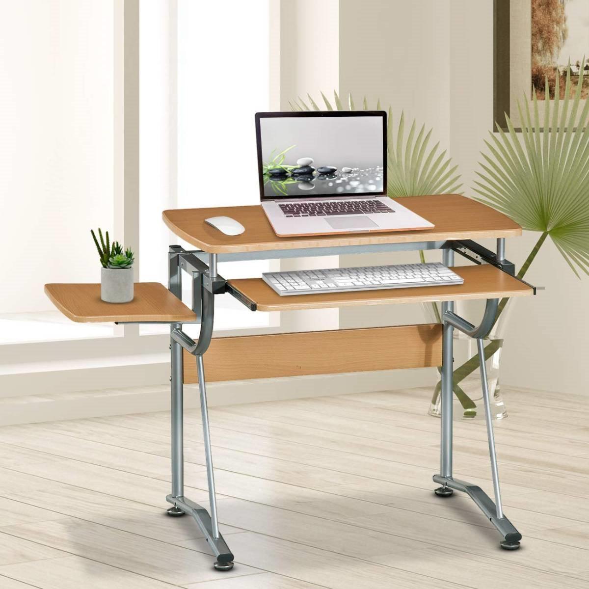 Compact Contemporary Computer Desk in Light Cherry Finish - PRHOMZ