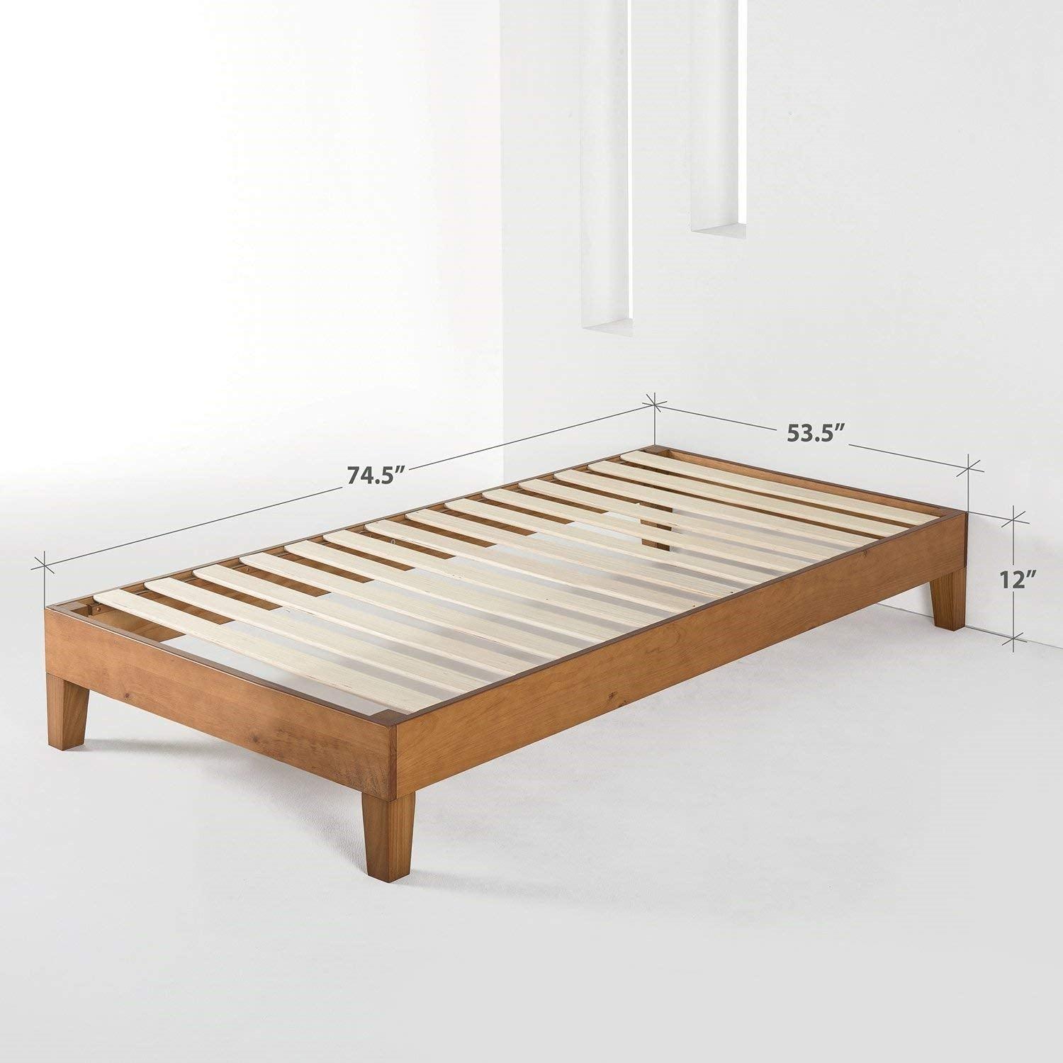 Twin size Modern Solid Wood Platform Bed Frame in Natural - PRHOMZ