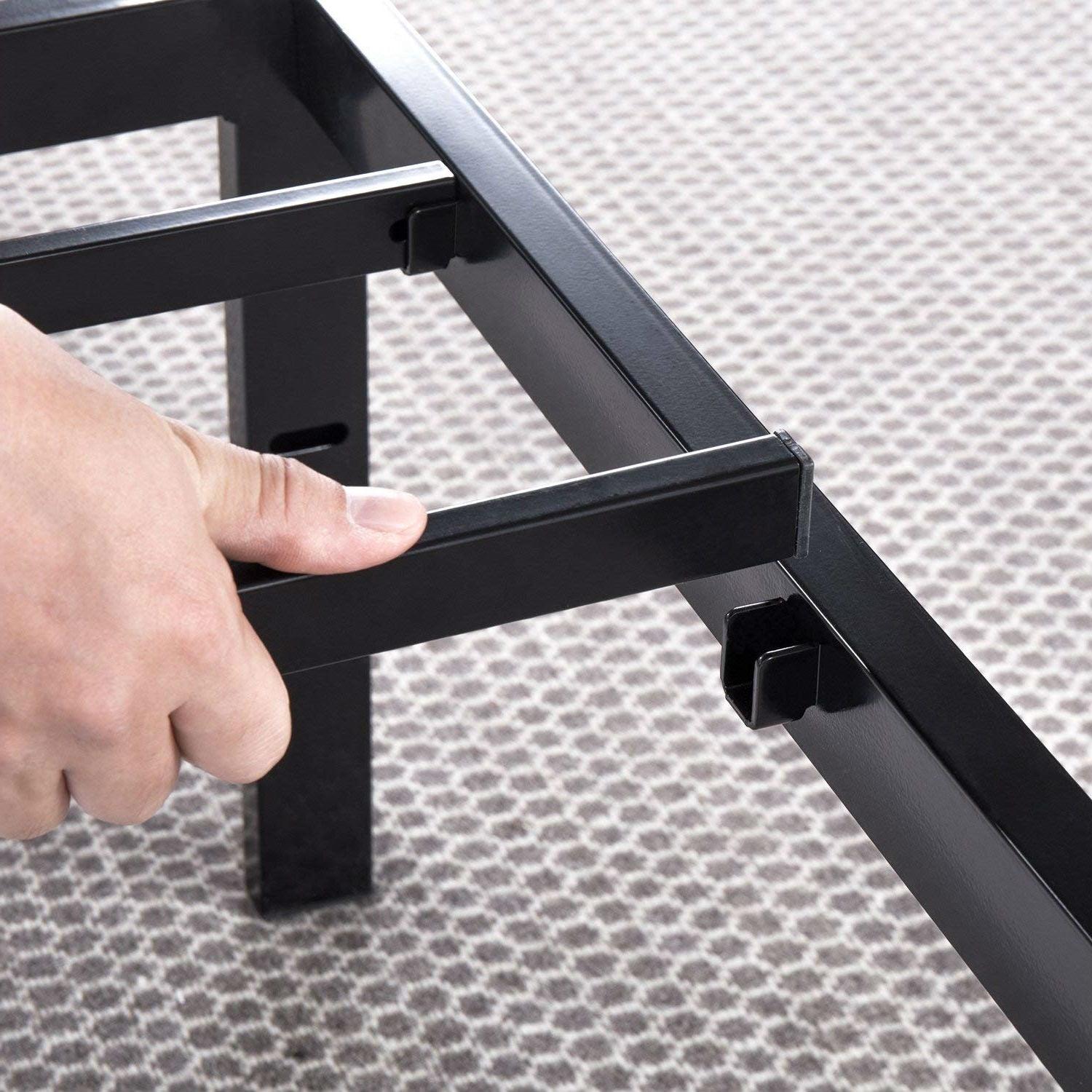 Twin size Black Metal Platform Bed Frame with Headboard Attachment Slots-1