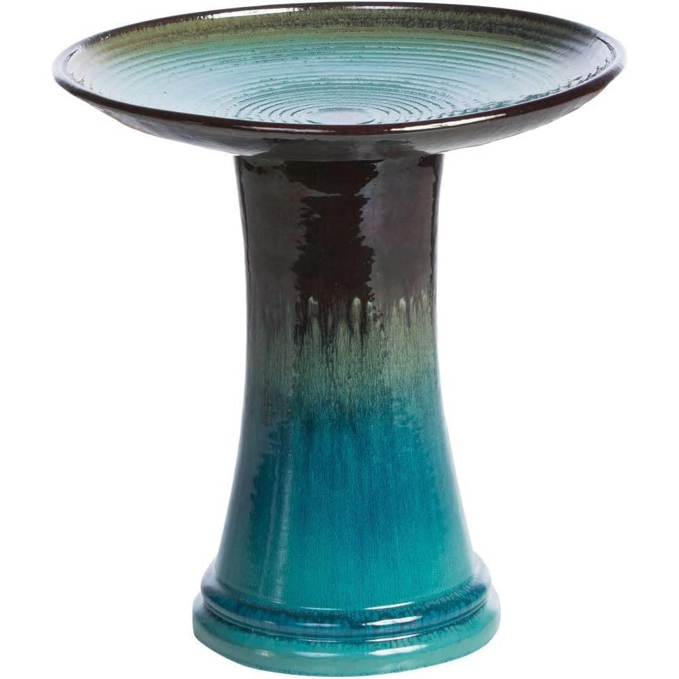 Outdoor Garden Multi-Shade Blue Ceramic Birdbath - PRHOMZ