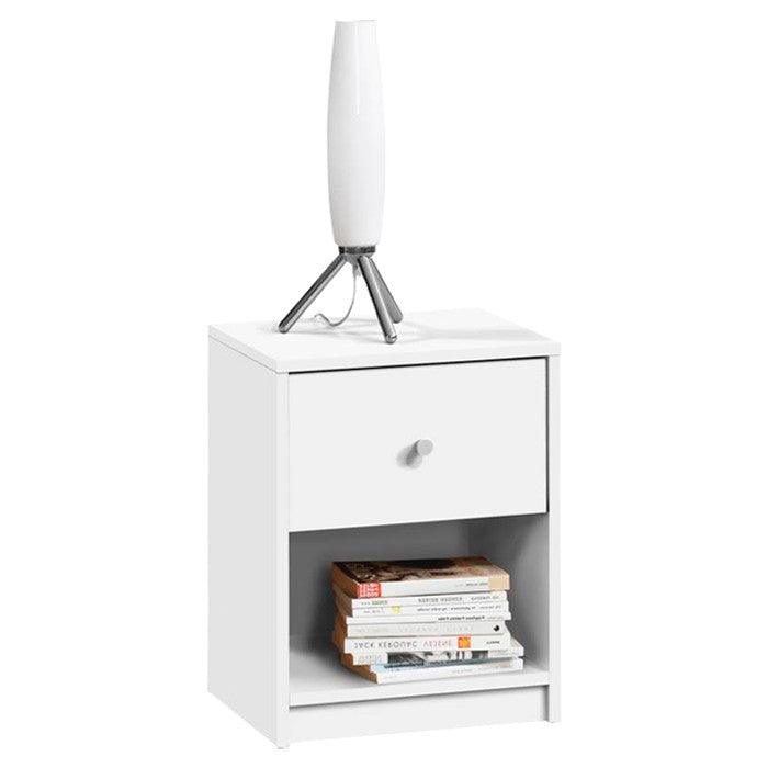 Contemporary 1-Drawer Nightstand with Storage Shelf in White - PRHOMZ