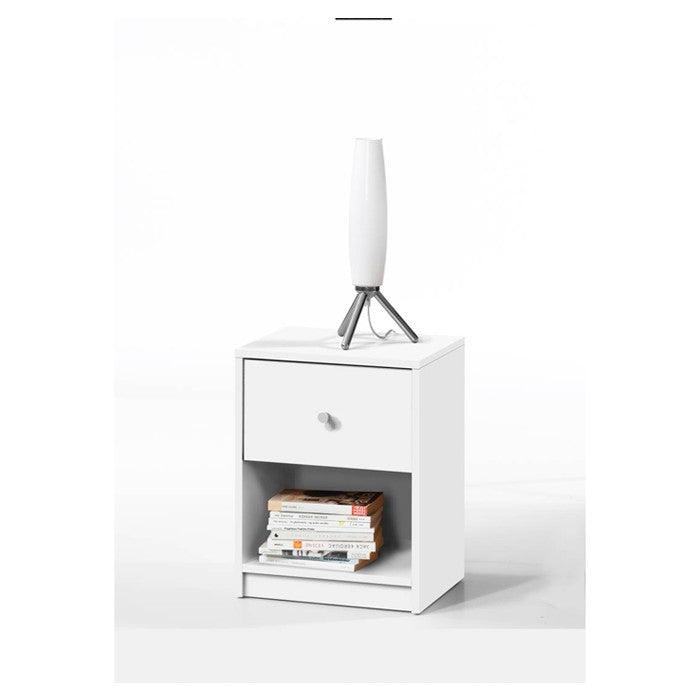 Contemporary 1-Drawer Nightstand with Storage Shelf in White - PRHOMZ