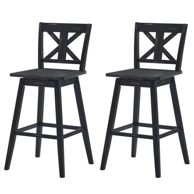 Set of 2 Black Wood 29-in Modern Kitchen Dining Farmhouse Swivel Seat Barstools - PRHOMZ