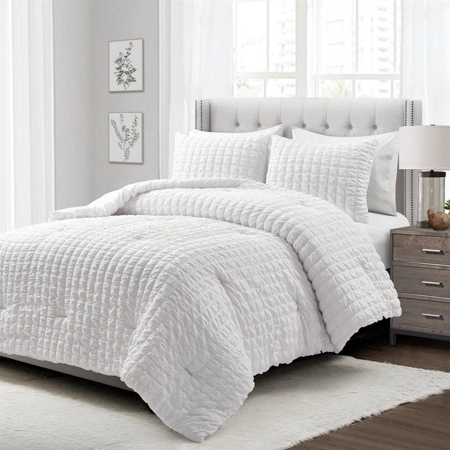 Twin/XL Size Microfiber Crinkled Texture 2 Piece Comforter Set White - PRHOMZ