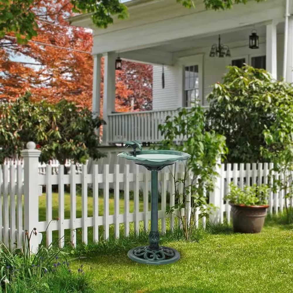 Outdoor Polypropylene Weather Resistant Bird Bath in Dark Green Finish - PRHOMZ