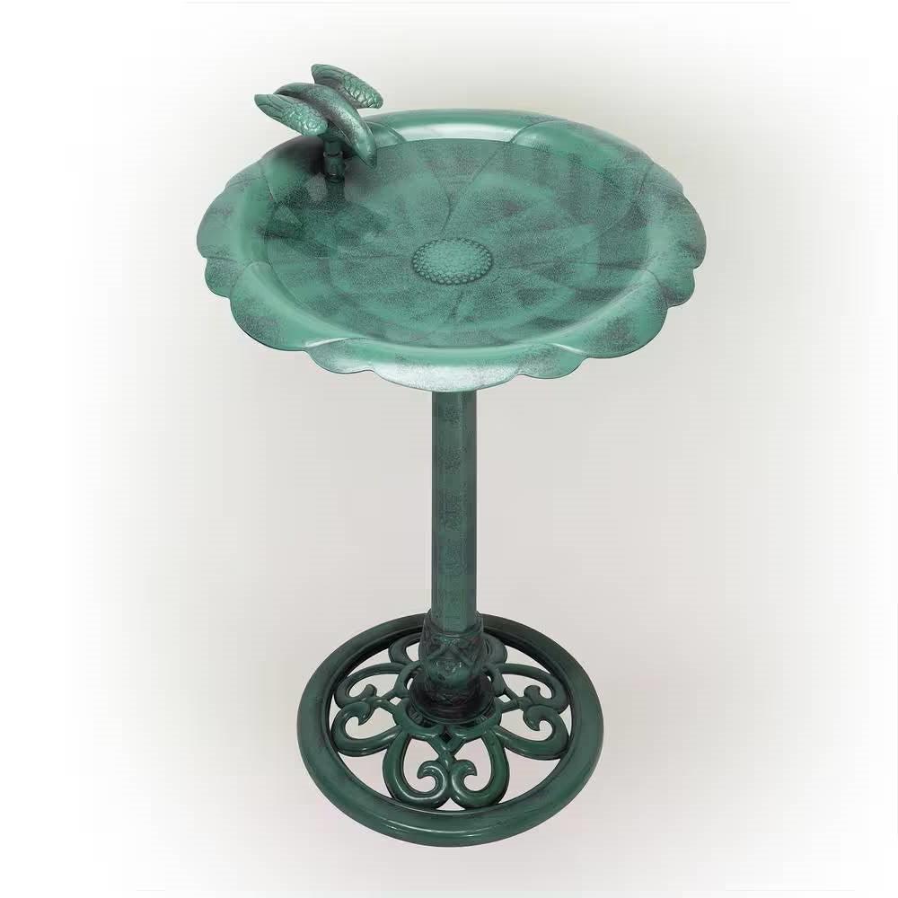 Outdoor Polypropylene Weather Resistant Bird Bath in Dark Green Finish - PRHOMZ