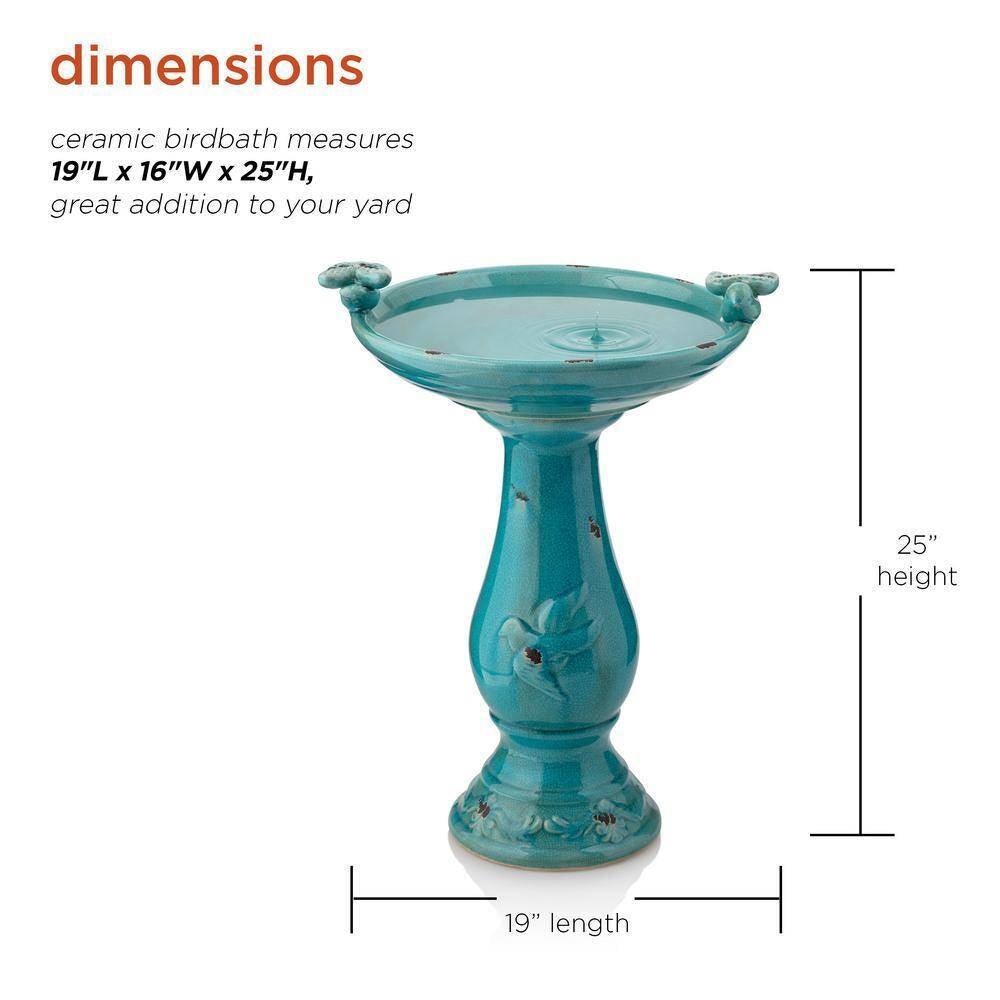 Outdoor Turquoise Blue Ceramic Birdbath - PRHOMZ