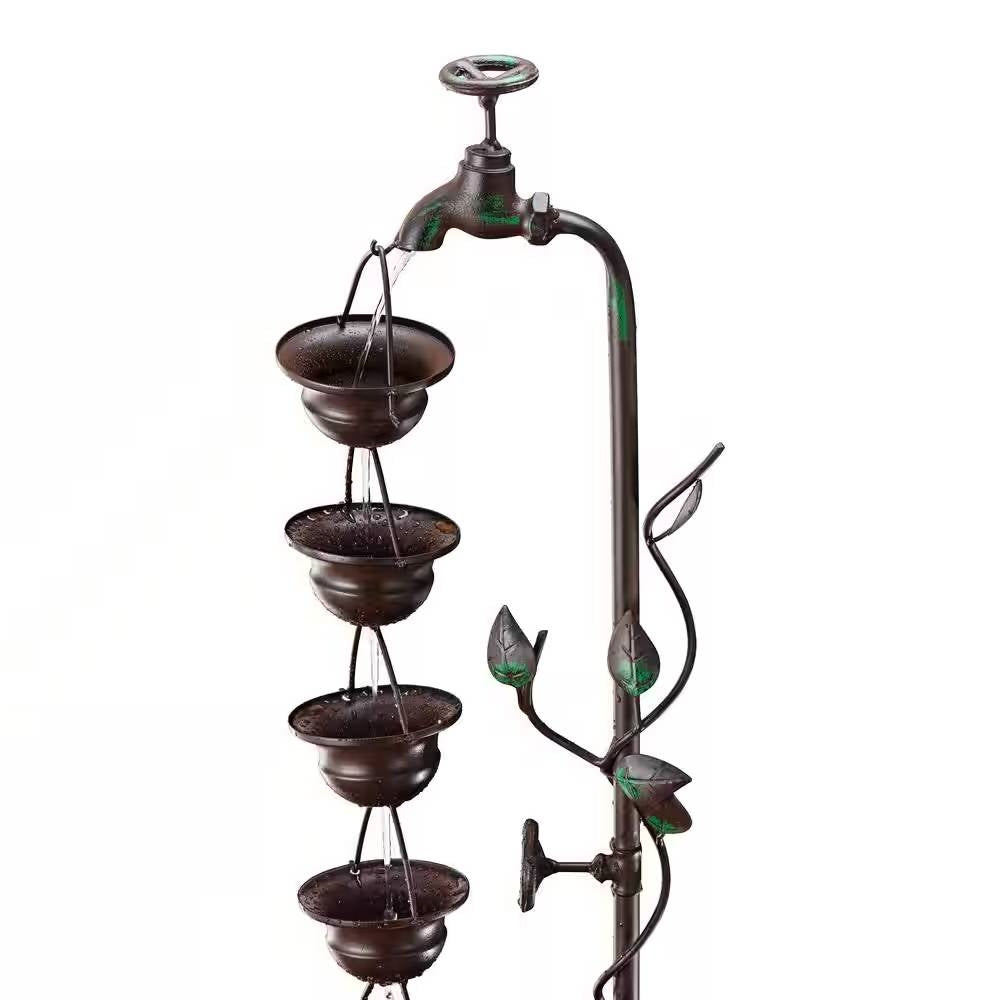 Outdoor Indoor 6-Tier Hanging Cups Water Fountain in Bronze Finish-2
