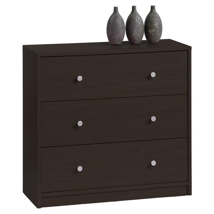 Modern 3-Drawer Chest Bedroom Bureau in Dark Brown Wood Finish - PRHOMZ