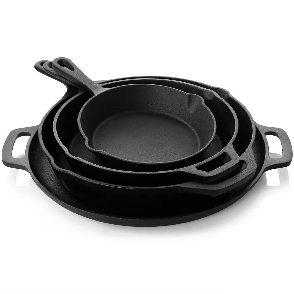 12-Piece Cast Iron Cookware set with Dutch Oven Frying Pan Skillet and Pizza Pan - PRHOMZ