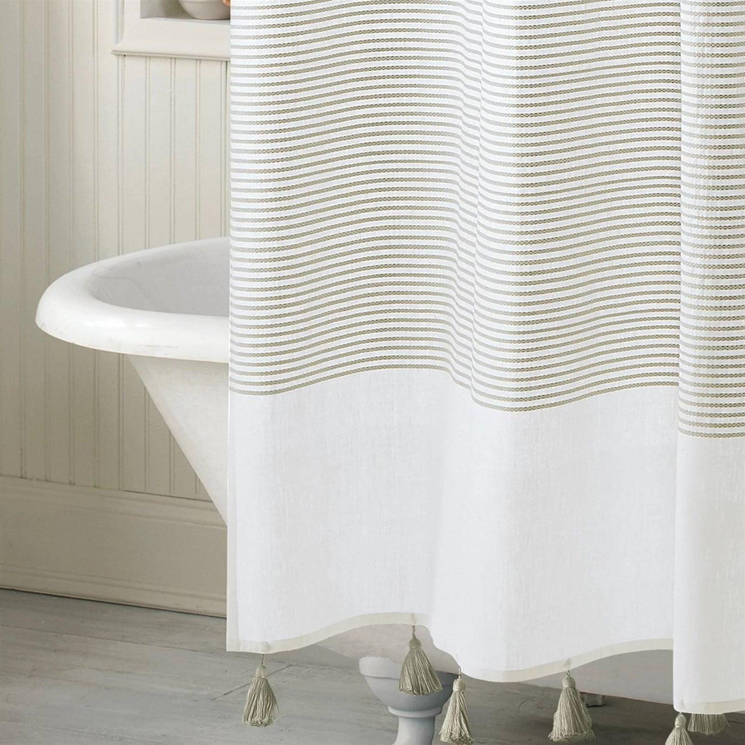 72-inch Taupe Tan and White Stripes Cotton Shower Curtain - PRHOMZ