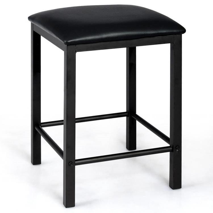 Modern 3-Piece Dining Set Brown Faux Marble Table-Top and 2 Black Chairs Stools - PRHOMZ