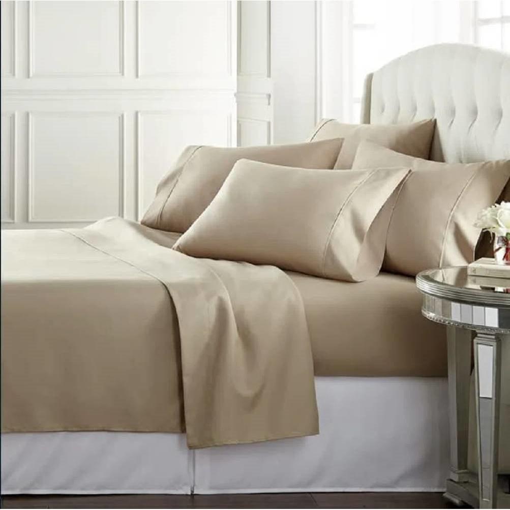 King size Taupe 100-Percent Egyptian Cotton 1000 Thread Count 4-Piece Sheet Set - PRHOMZ