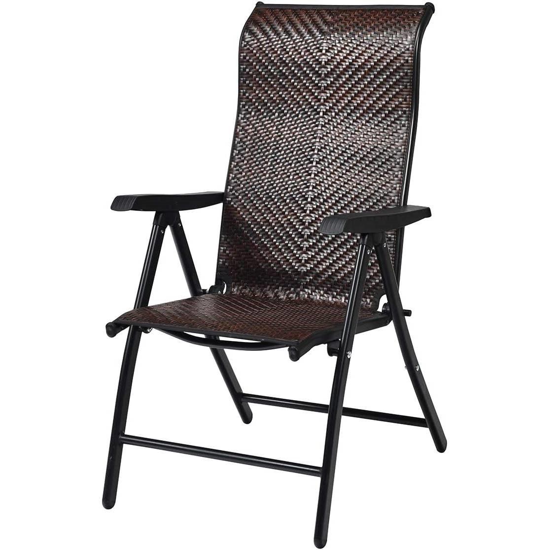 Outdoor/Indoor Folding Patio Chair with Brown Rattan Seat and High Back-Rest - PRHOMZ