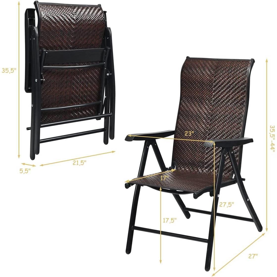 Outdoor/Indoor Folding Patio Chair with Brown Rattan Seat and High Back-Rest - PRHOMZ