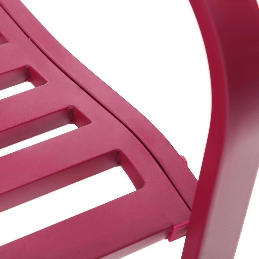 Red Steel Frame Outdoor Patio Garden Bench with Bird Branch Pattern Backrest - PRHOMZ