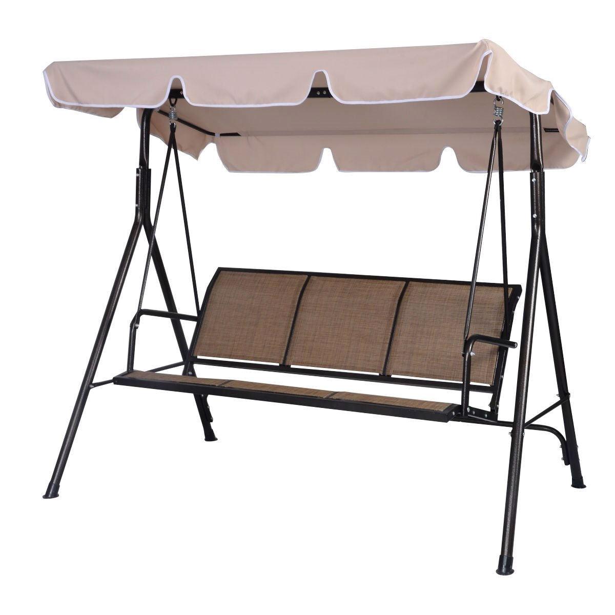 Outdoor 3-Person Canopy Swing for Porch Patio or Deck - PRHOMZ