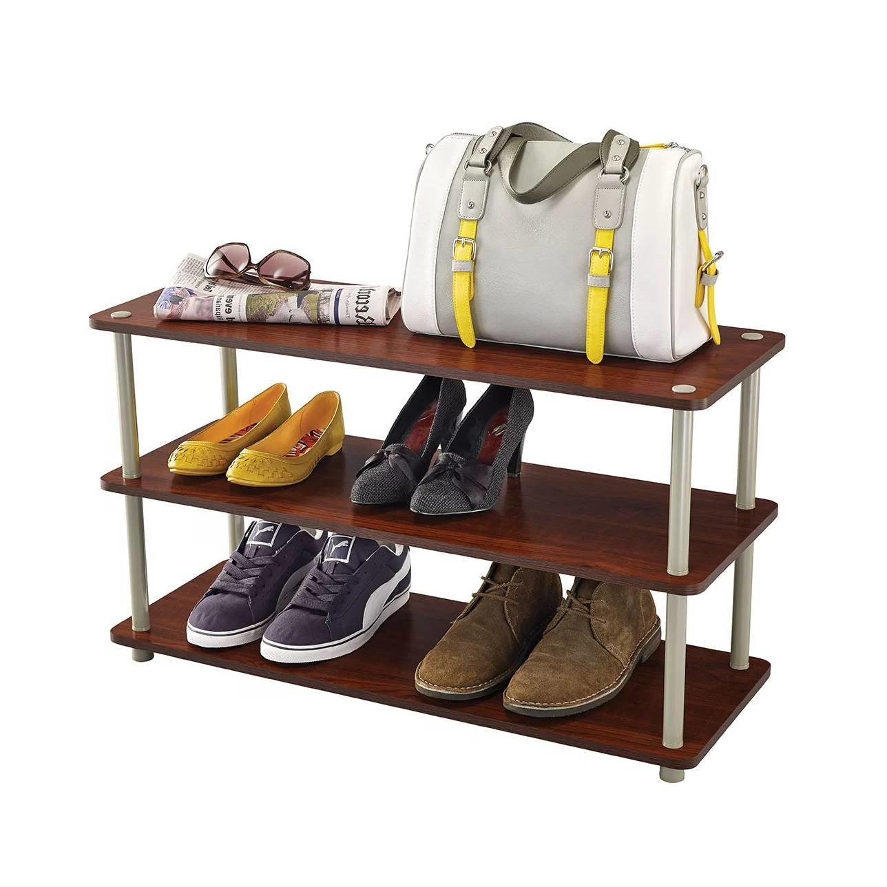 Dark Cherry 3-Shelf Modern Shoe Rack - Holds up to 12 Pair of Shoes - PRHOMZ