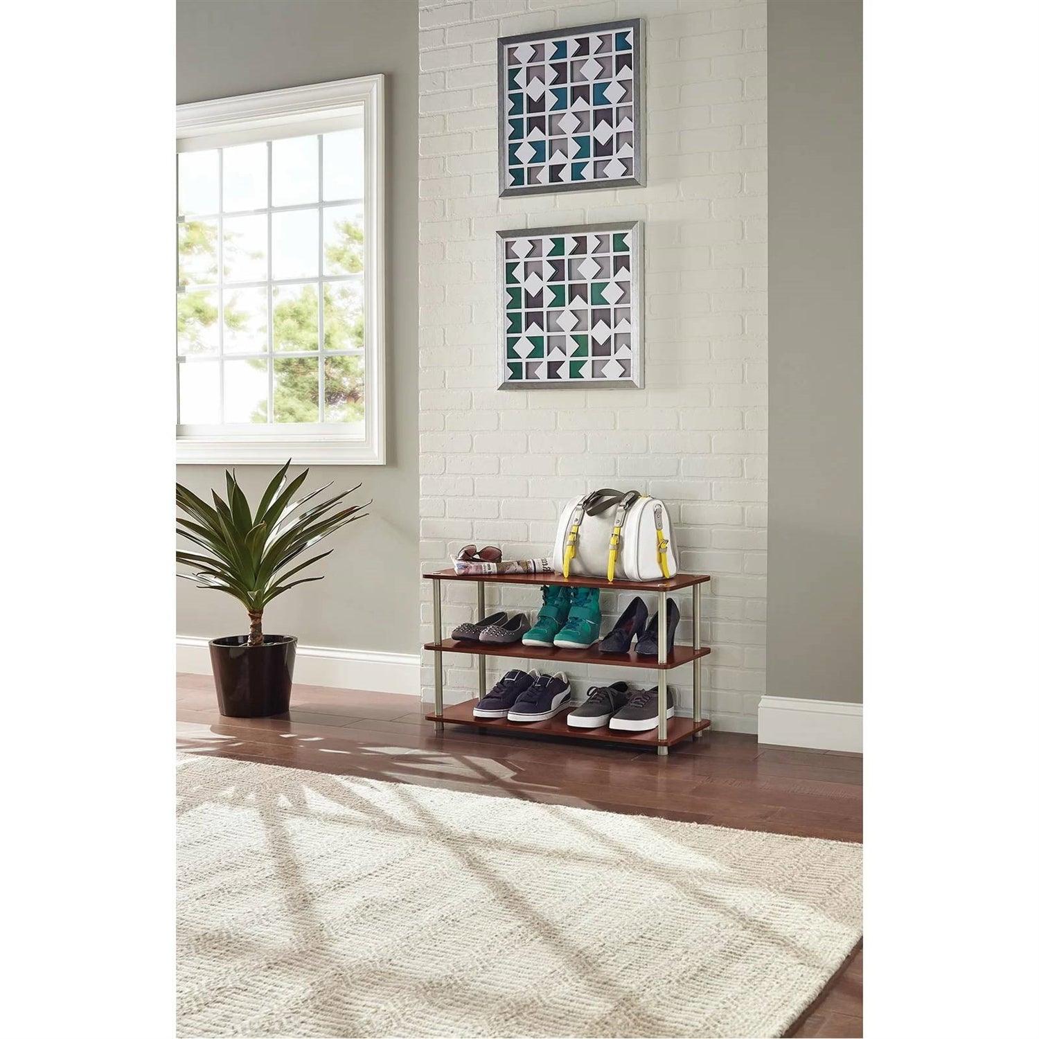 Dark Cherry 3-Shelf Modern Shoe Rack - Holds up to 12 Pair of Shoes - PRHOMZ