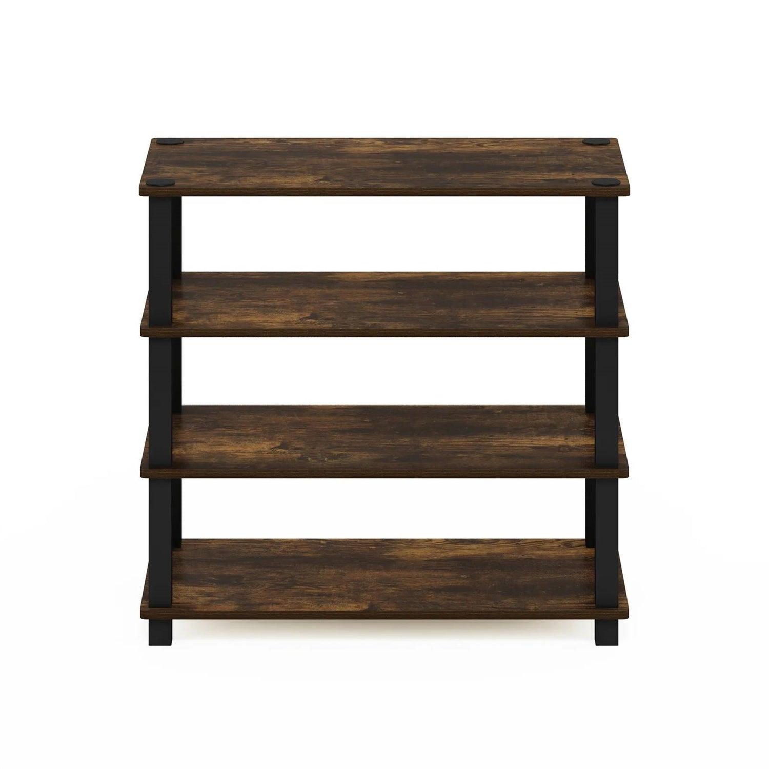 Stackable 4-Shelf Black Brown Wood Shoe Rack - Holds up to 12 Pair of Shoes - PRHOMZ