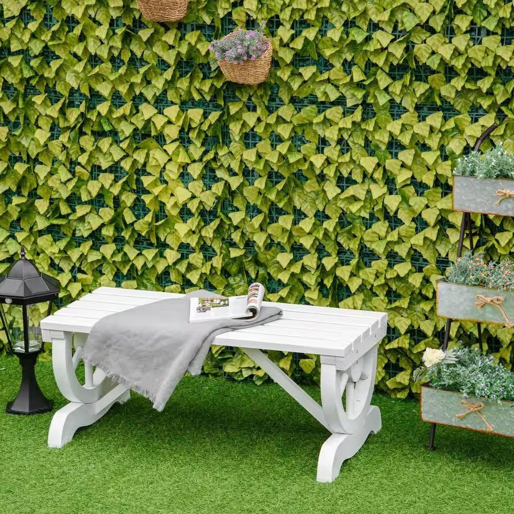 Outdoor Farmhouse Fir Wood 2-Person Garden Bench in White Finish - PRHOMZ