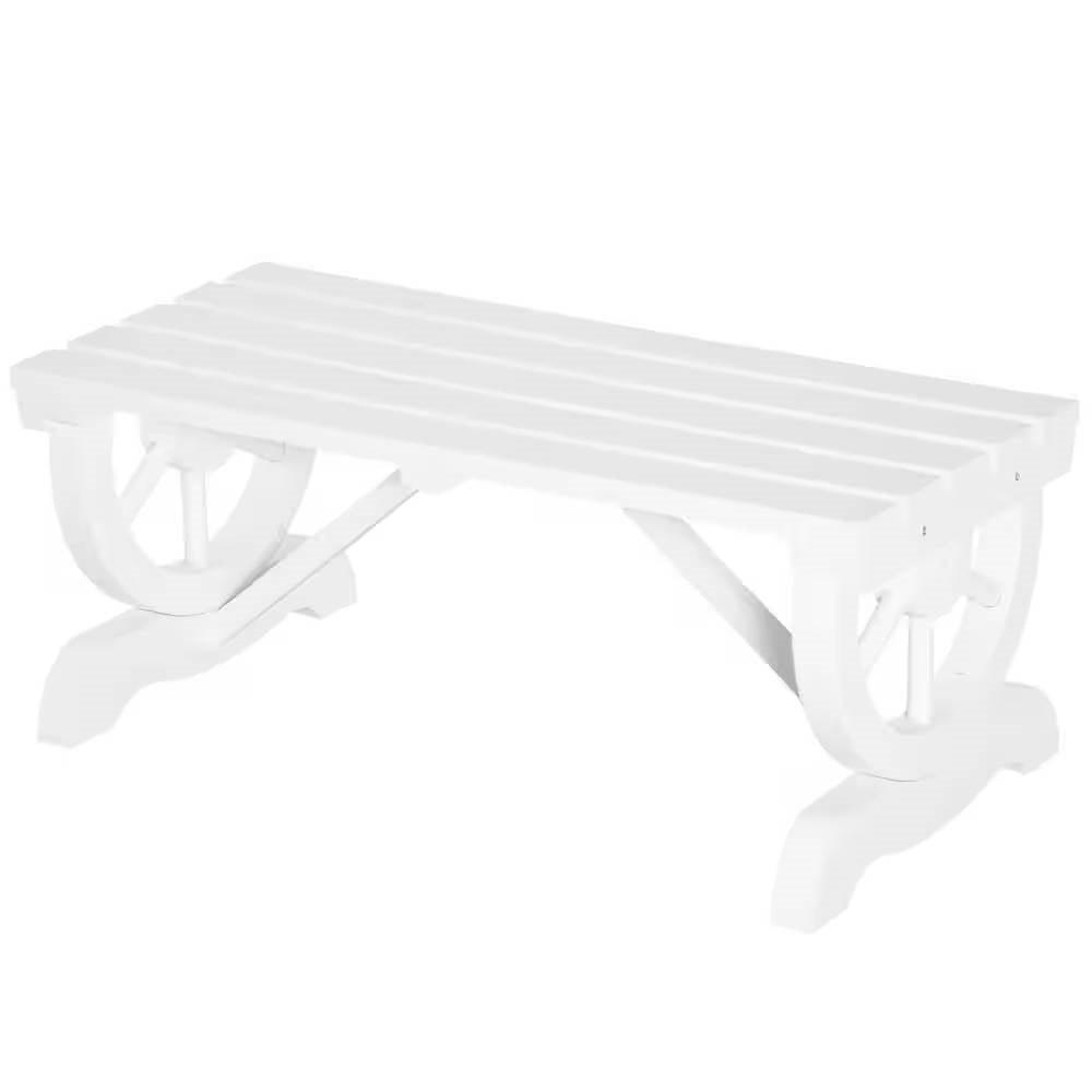 Outdoor Farmhouse Fir Wood 2-Person Garden Bench in White Finish - PRHOMZ