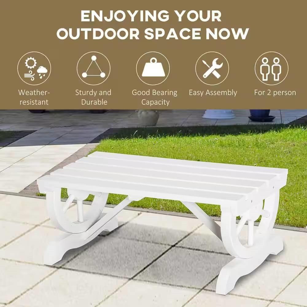 Outdoor Farmhouse Fir Wood 2-Person Garden Bench in White Finish - PRHOMZ