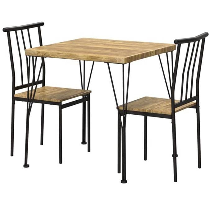 Modern 3-Piece Metal Frame Dining Set with Wood Top Table and 2 Chairs - PRHOMZ