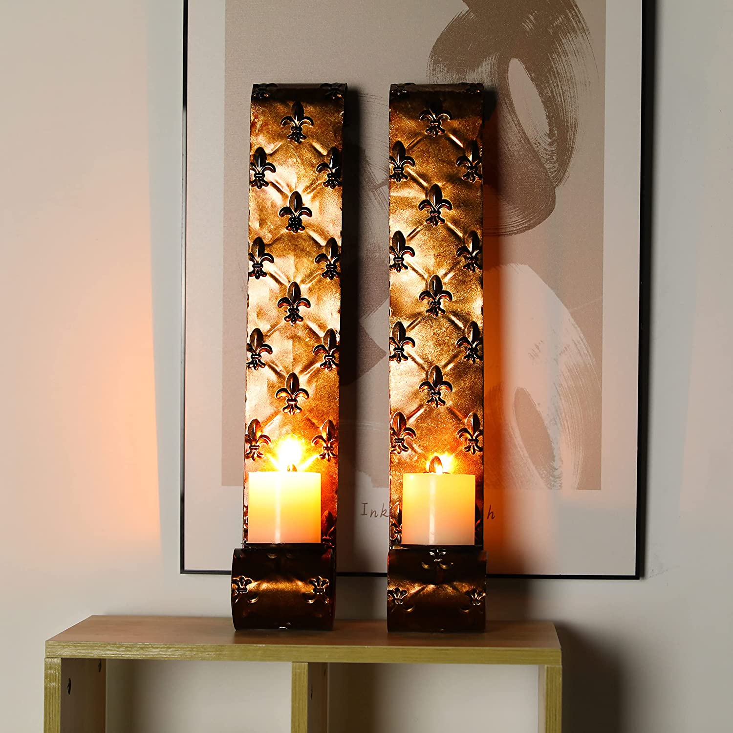 22.5''H Metal Candle Sconces Wall Decor Sconce Candle Holder(Set of 2)-0