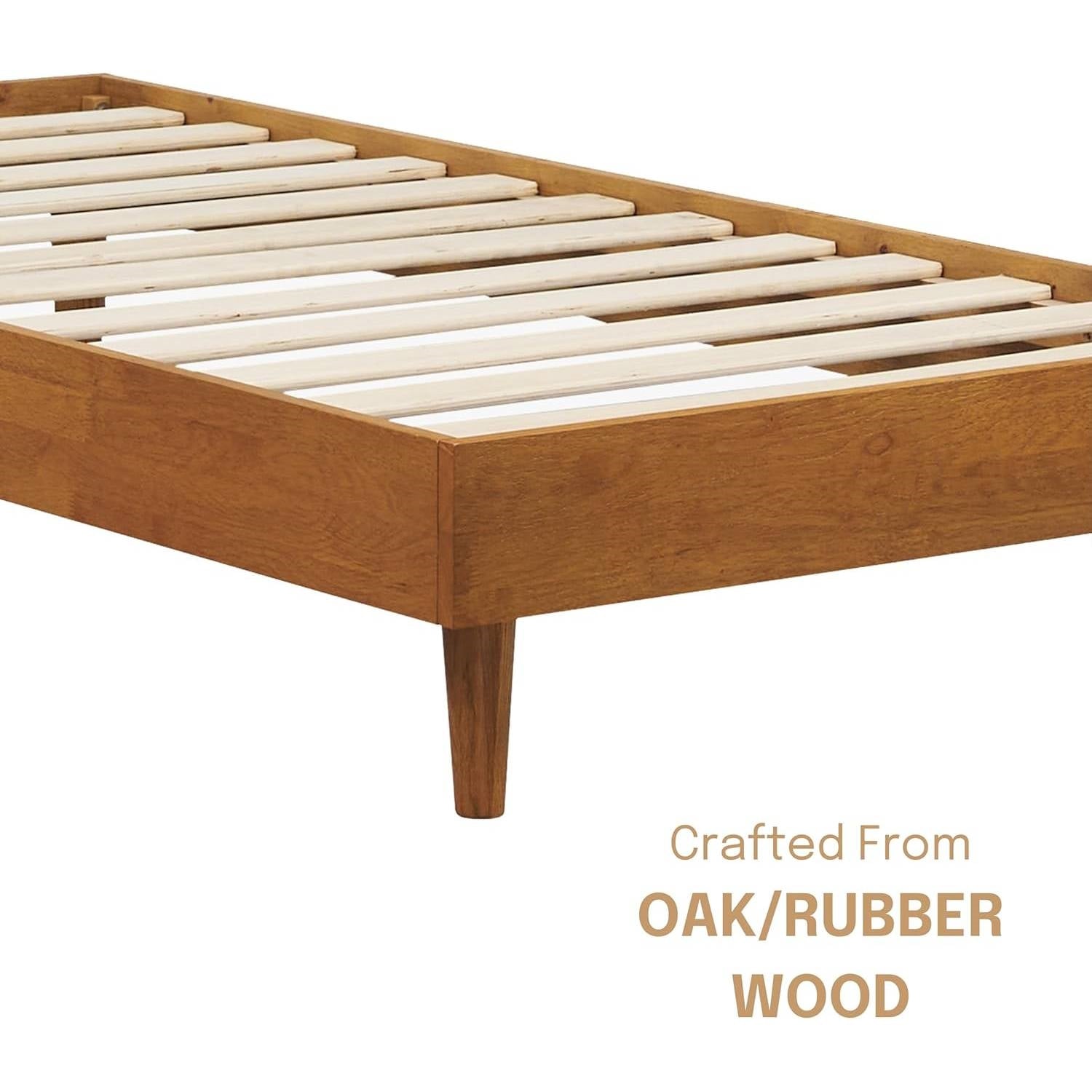 Twin size Mid-Century Modern Platform Bed Frame in Light Wood Finish-3