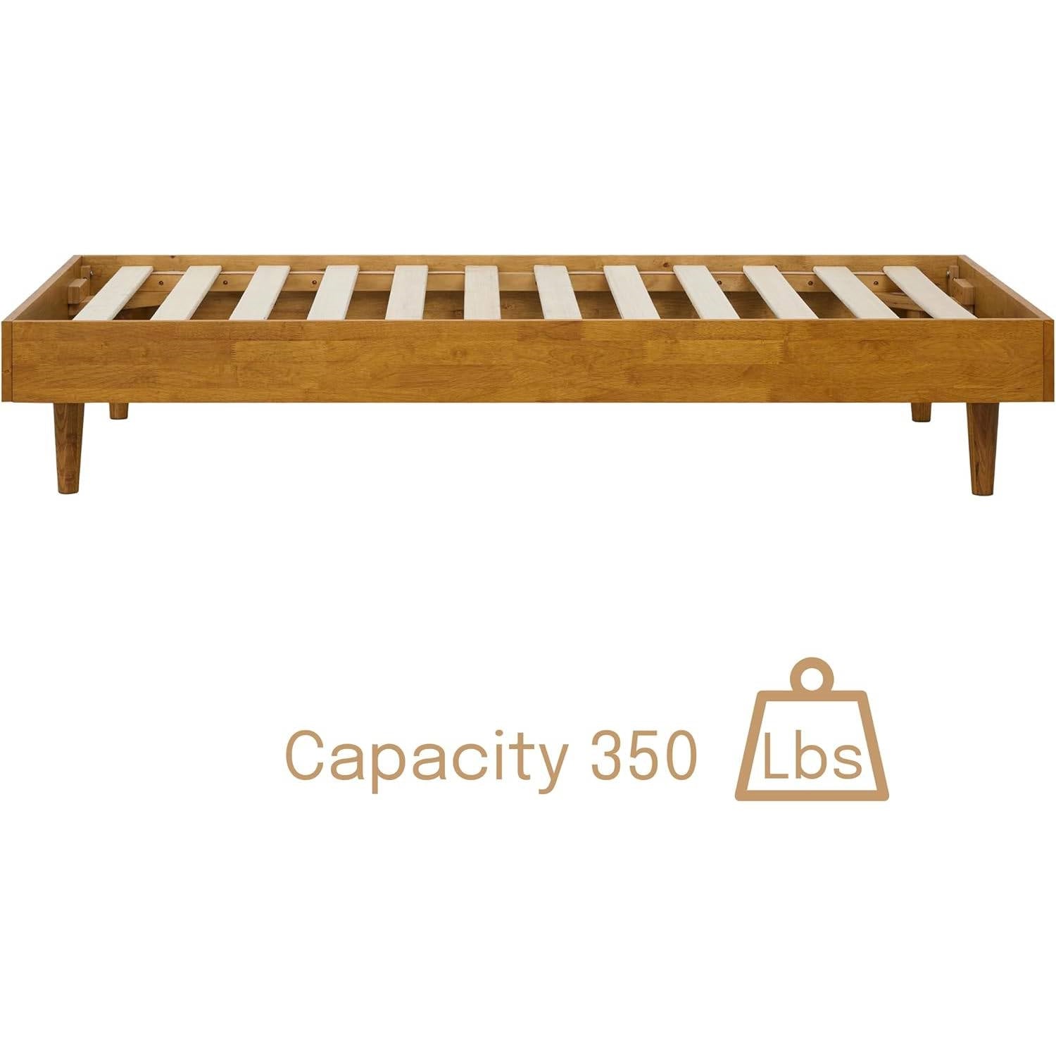 Twin size Mid-Century Modern Platform Bed Frame in Light Wood Finish-4