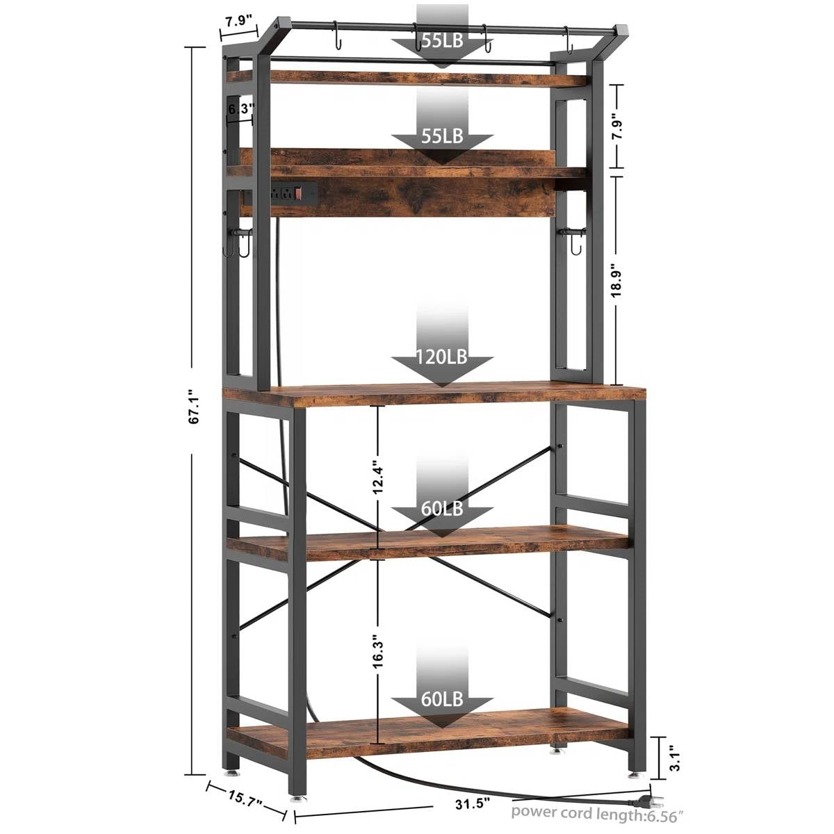 Modern Heavy Duty Baker's Rack Kitchen Living Room Office Shelving Unit-4