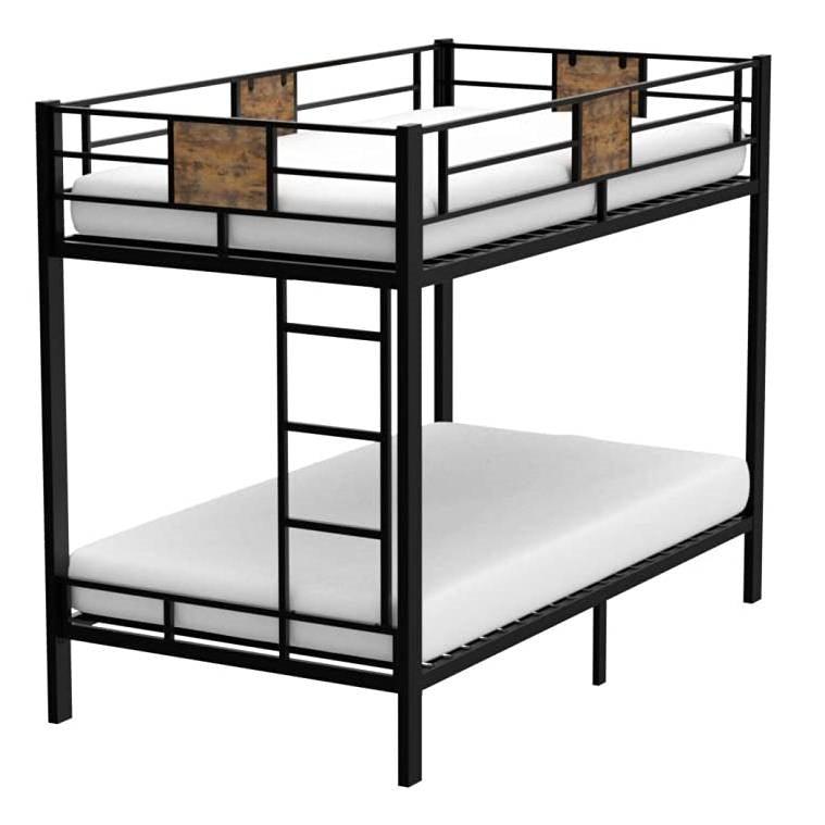 Twin over Twin Heavy Duty Metal Bunk Bed in Black with Side Ladder - PRHOMZ